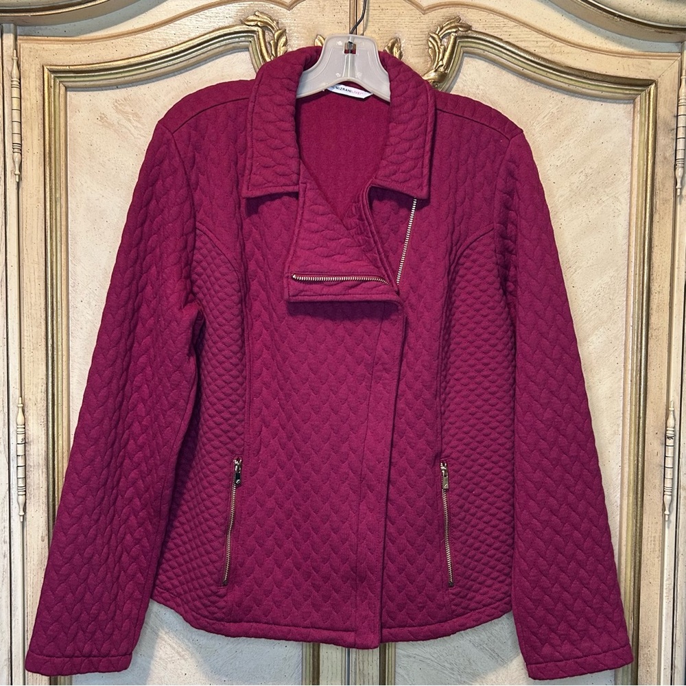 Isaac Mizrahi Maroon Quilted Gold Zip Moto Jacket Medium